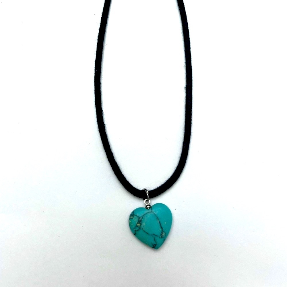 Turquoise ⚜️🩵⚜️ Heart Pendant on Black Cord Necklace